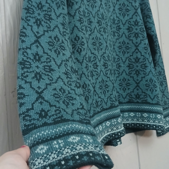 Appleseed's Knit Sweater Fair Isle Full Zip Teal Wool Blend Size Medium P - Picture 6 of 6